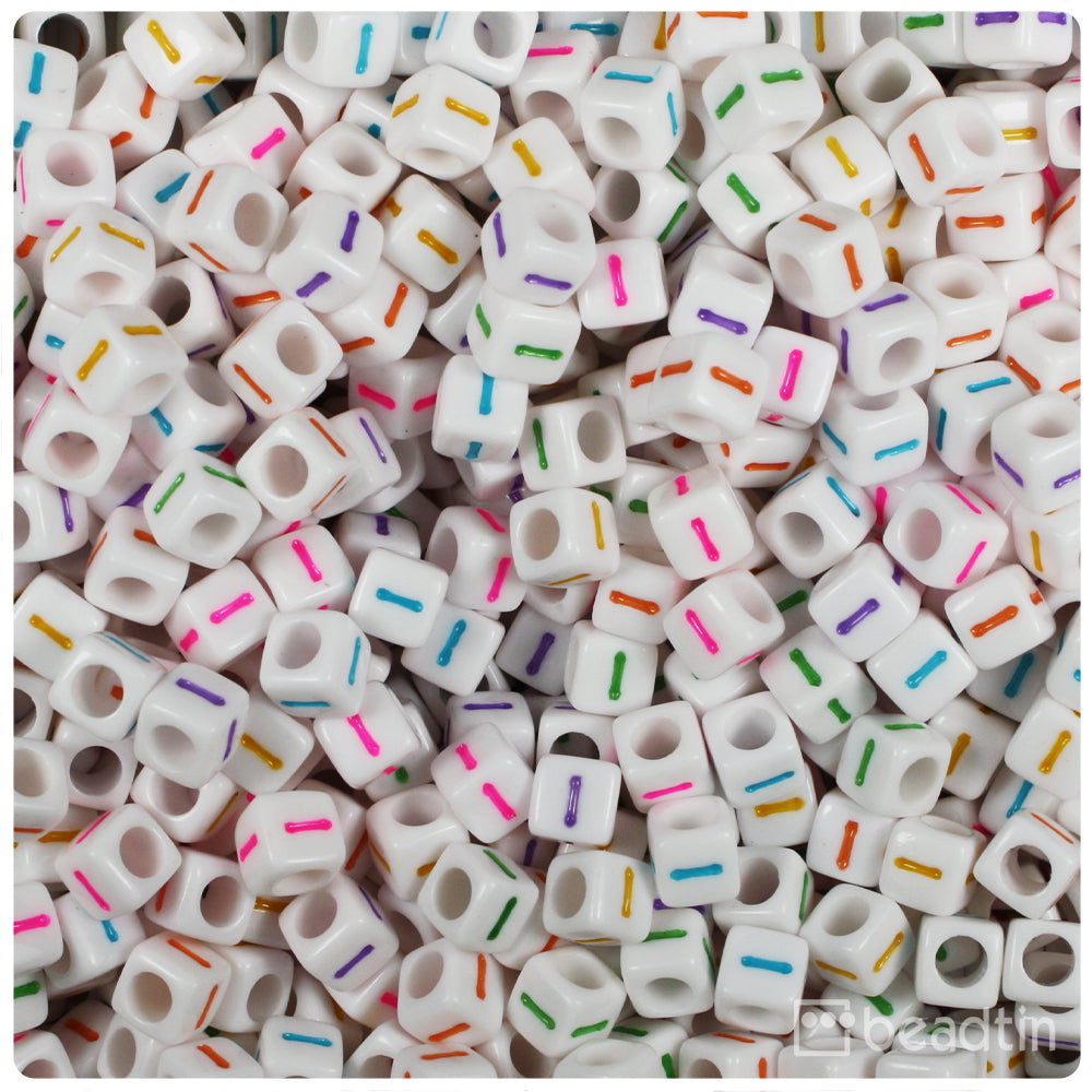 White Opaque 6mm Cube Alpha Beads - Colored Letter I (80pcs)