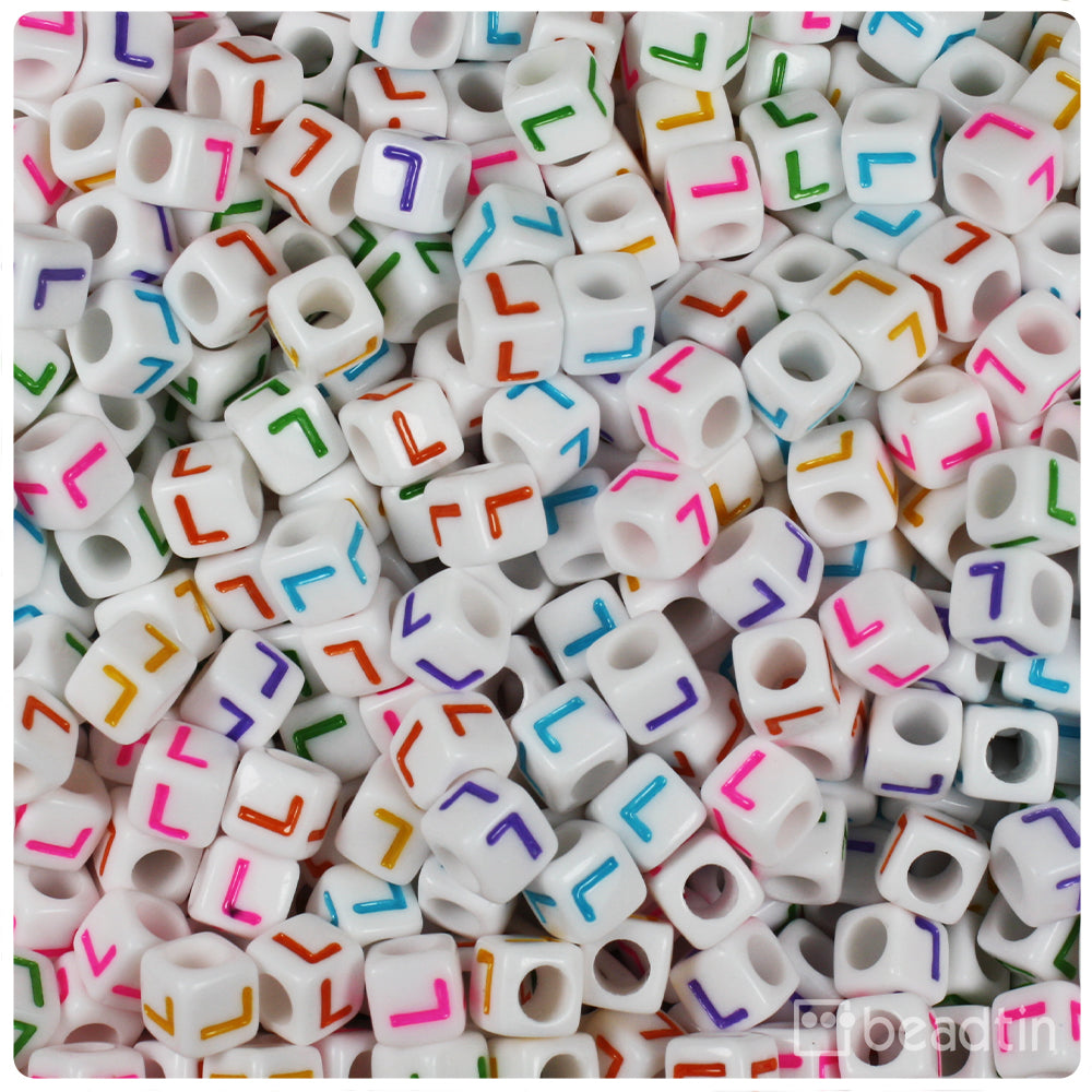 White Opaque 6mm Cube Alpha Beads - Colored Letter L (80pcs)