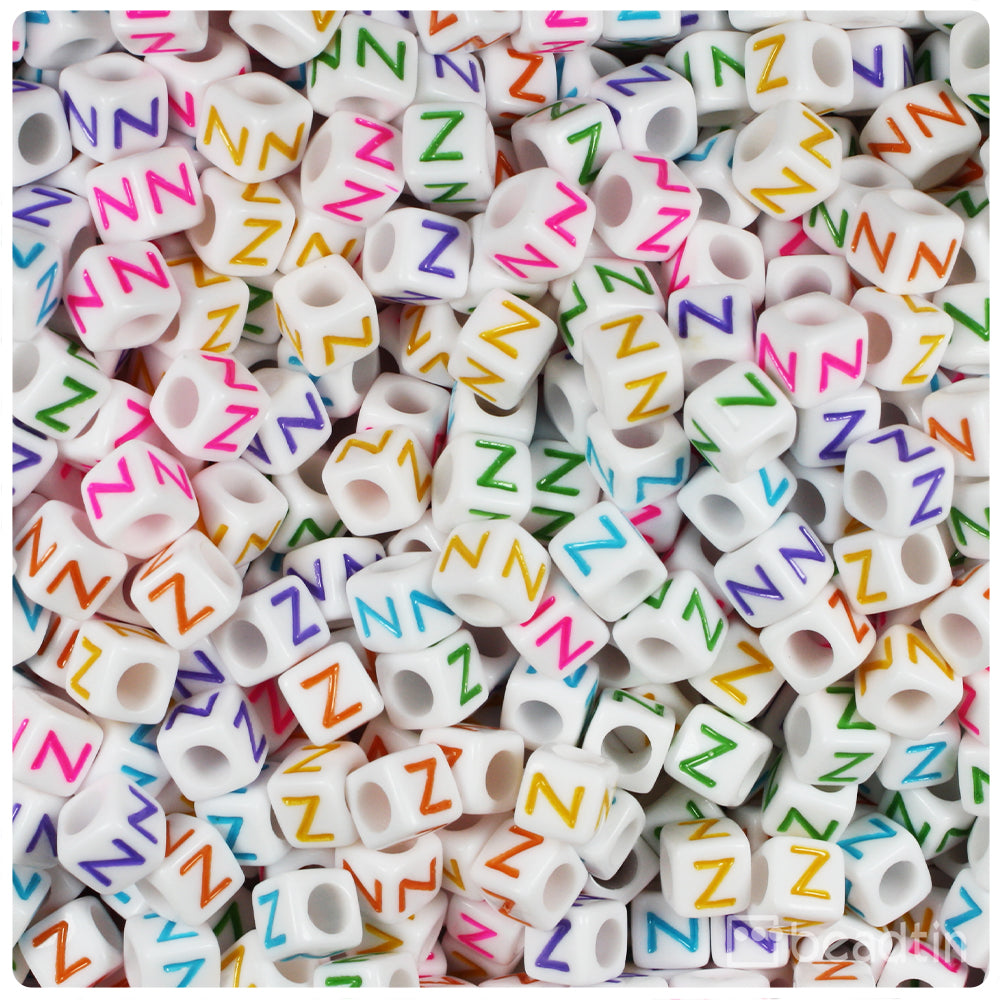 White Opaque 6mm Cube Alpha Beads - Colored Letter Z (80pcs)