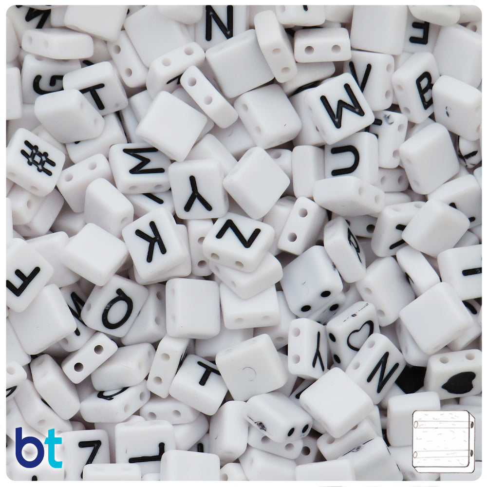 White Opaque 8mm Square Alpha Beads - Black Letter Mix (150pcs)