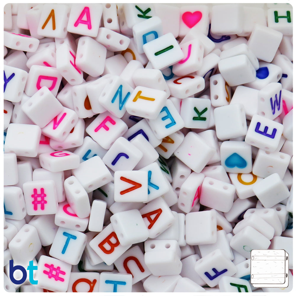 White Opaque 8mm Square Alpha Beads - Colored Letter Mix (150pcs)
