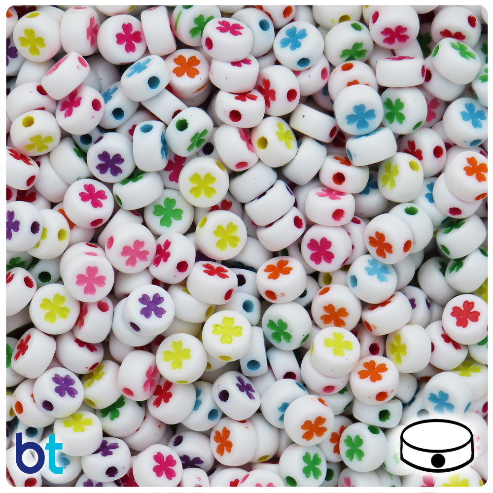 White Opaque 7mm Coin Alpha Beads - Colored Lucky Shamrock (250pcs)