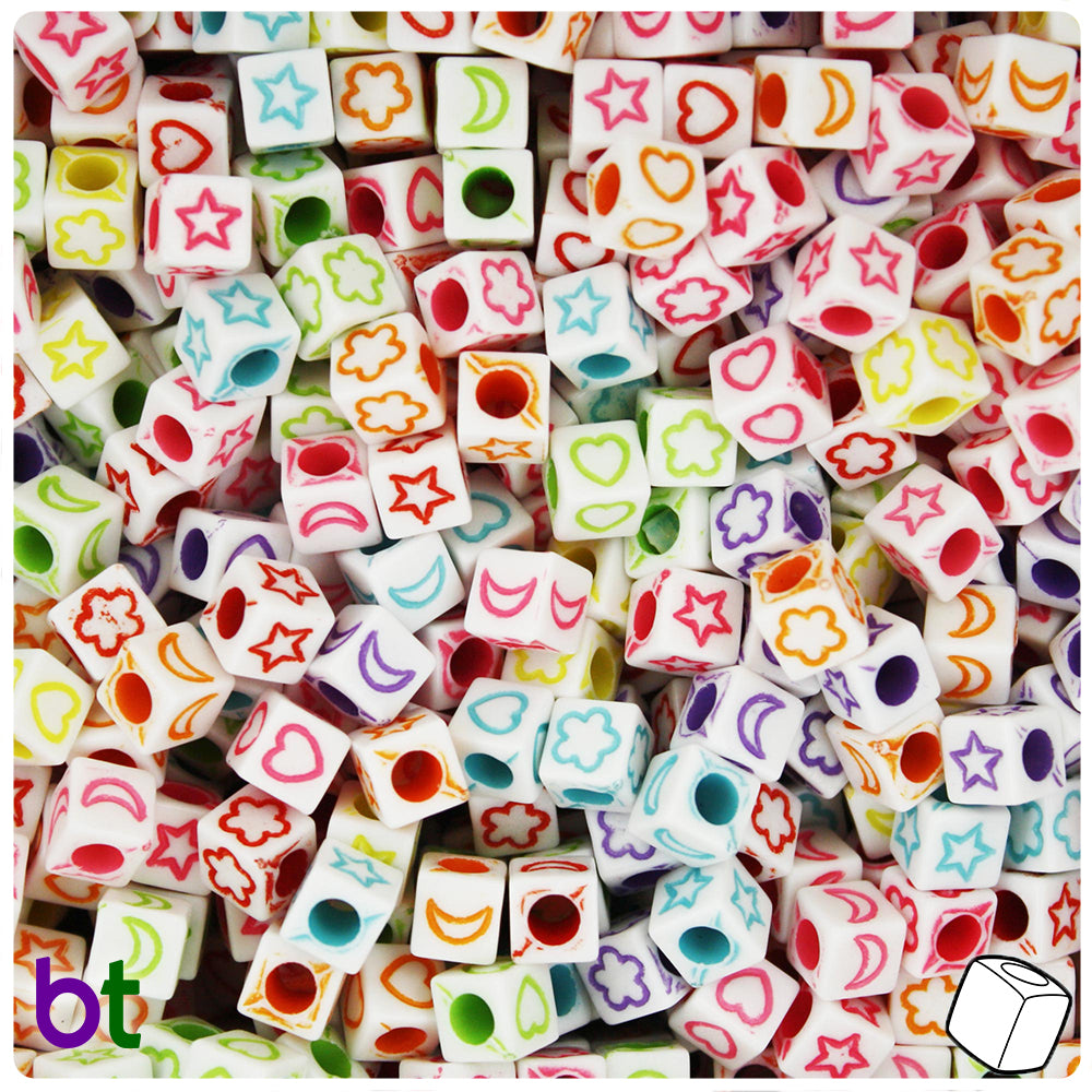 White Opaque 6mm Cube Alpha Beads - Colored Celestial (200pcs)