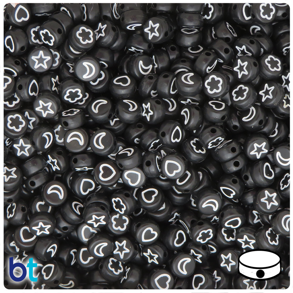 Black Opaque 7mm Coin Alpha Beads - White Celestial (250pcs)