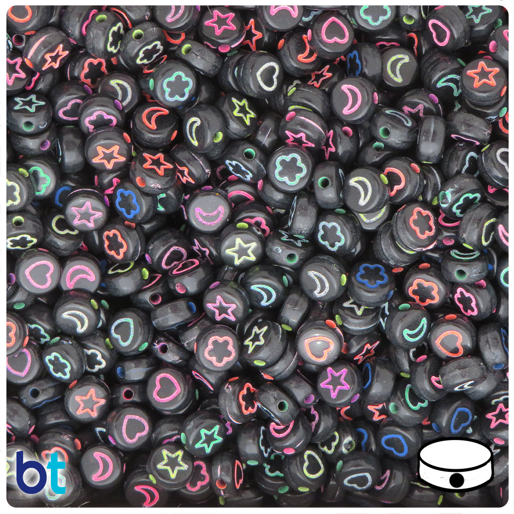 Black Opaque 7mm Coin Alpha Beads - Colored Celestial (250pcs)