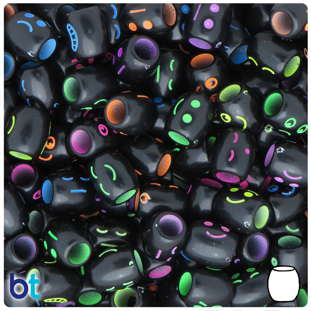 Black Opaque 11mm Barrel Alpha Beads - Colored Faces (50pcs)