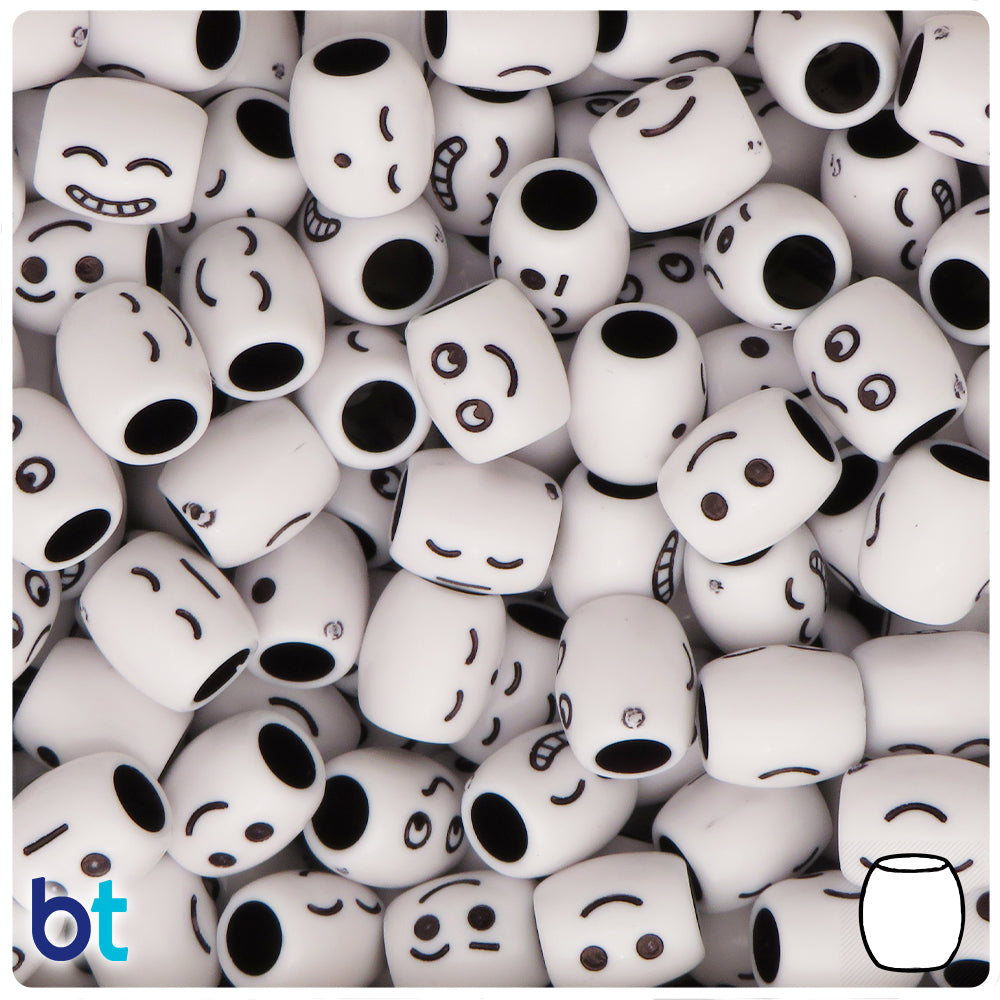 White Opaque 11mm Barrel Alpha Beads - Black Faces (50pcs)