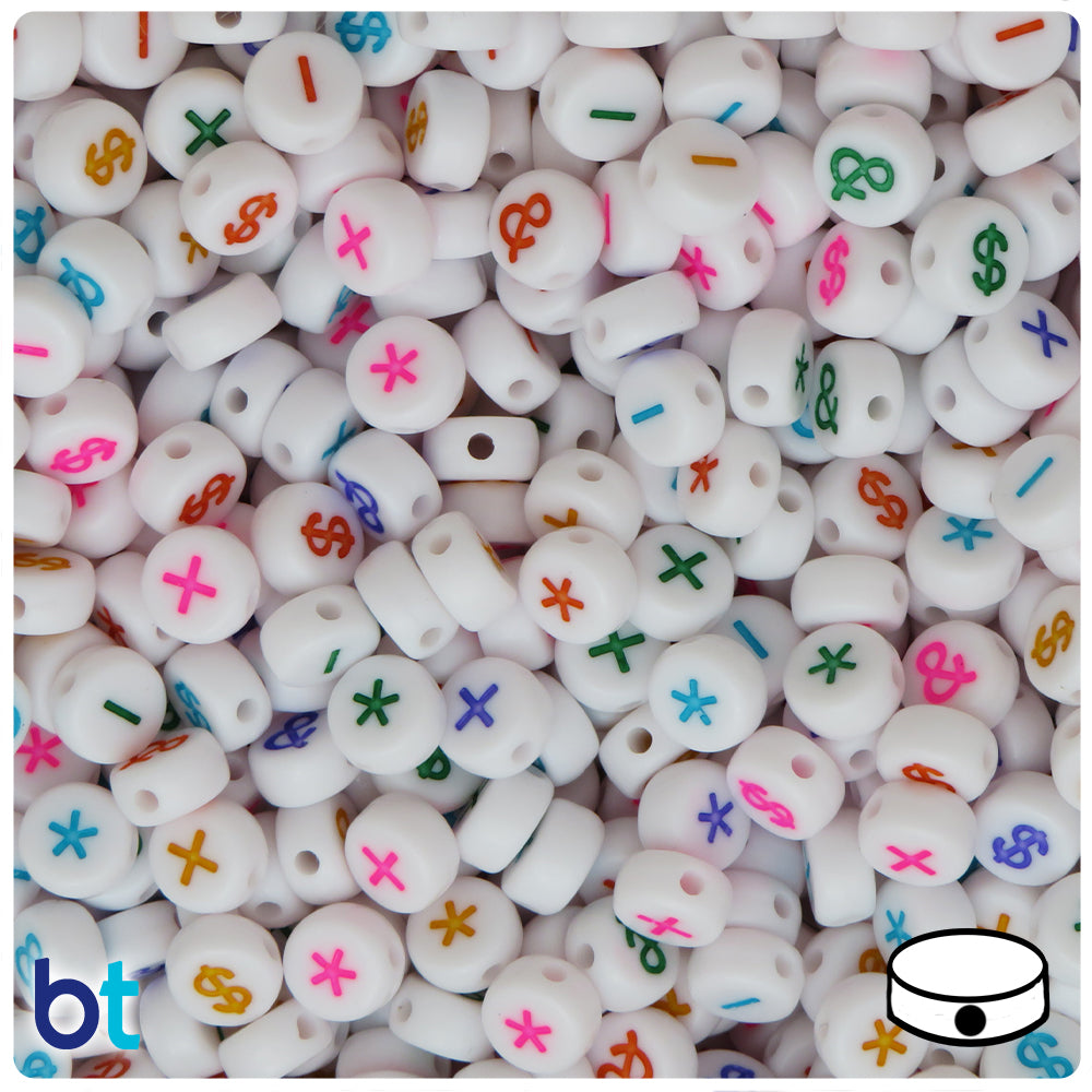 White Opaque 7mm Coin Alpha Beads - Colored Math (250pcs)