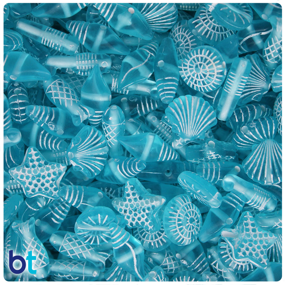 Turquoise Transparent 10mm Sea Life Miniature Mix Plastic Beads (50g)