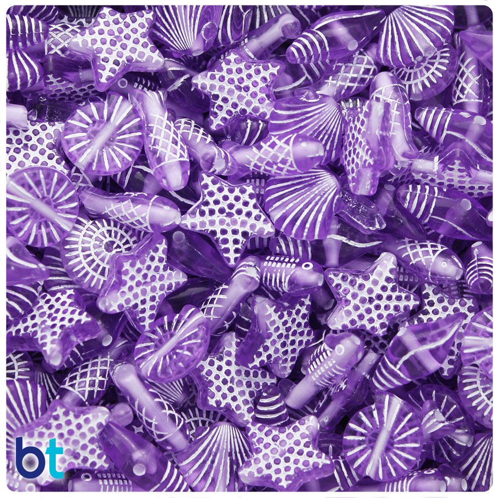 Purple Transparent 10mm Sea Life Miniature Mix Plastic Beads (50g)