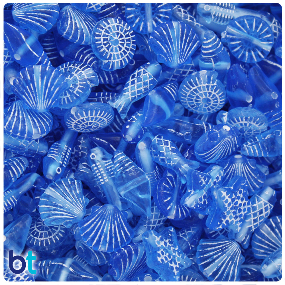 Blue Transparent 10mm Sea Life Miniature Mix Plastic Beads (50g)