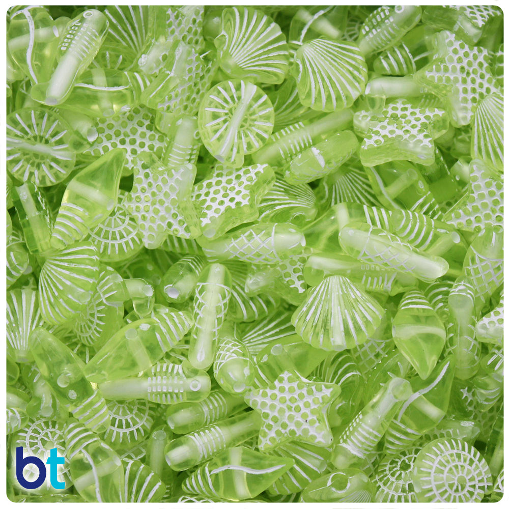 Green Transparent 10mm Sea Life Miniature Mix Plastic Beads (50g)
