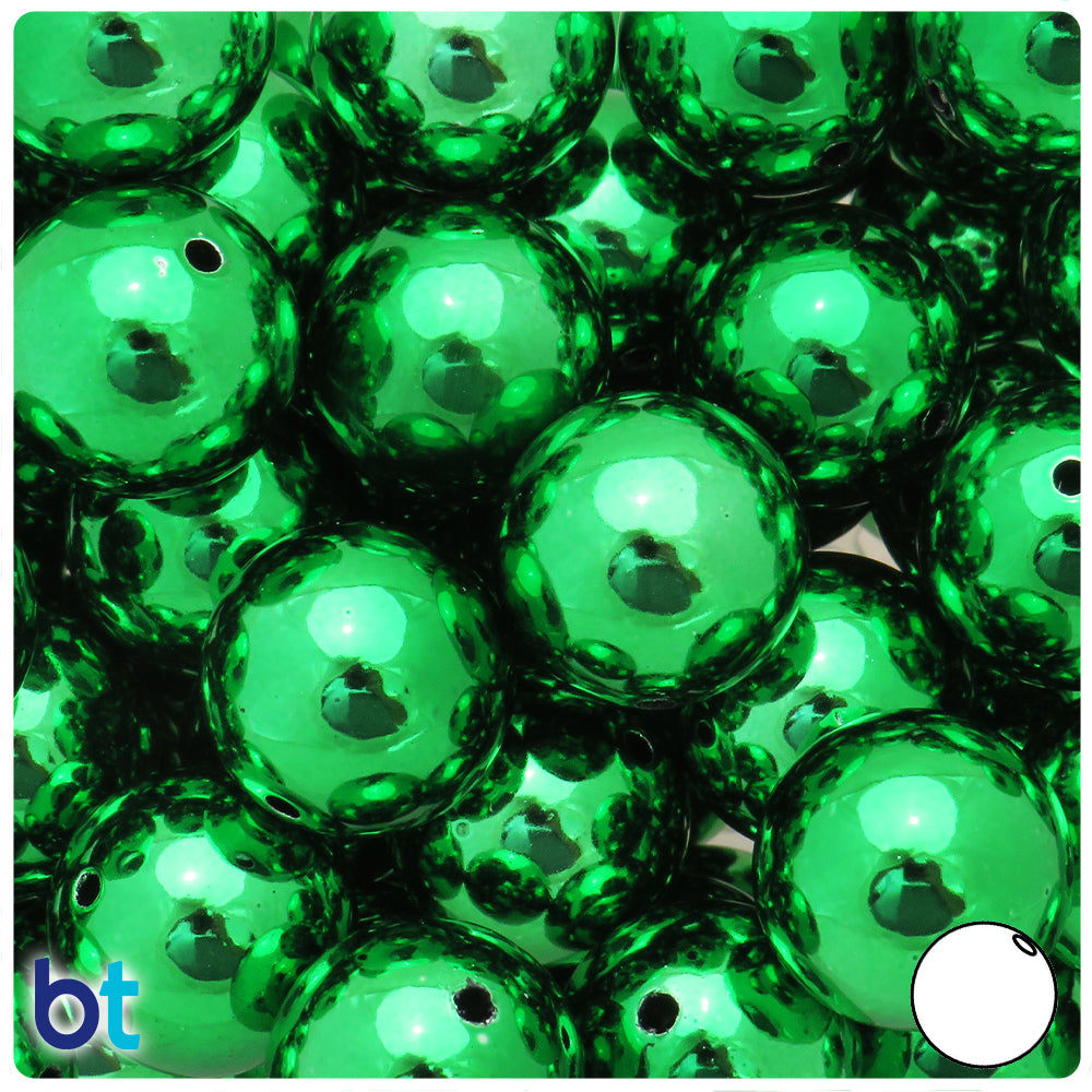 Green Metallic 20mm Round Plastic Beads (10pcs)