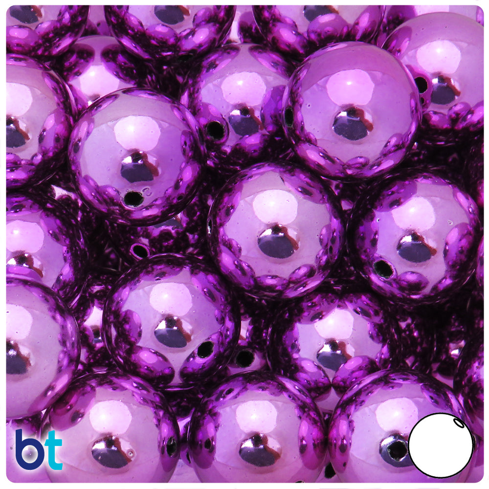 Purple Metallic 20mm Round Plastic Beads (10pcs)