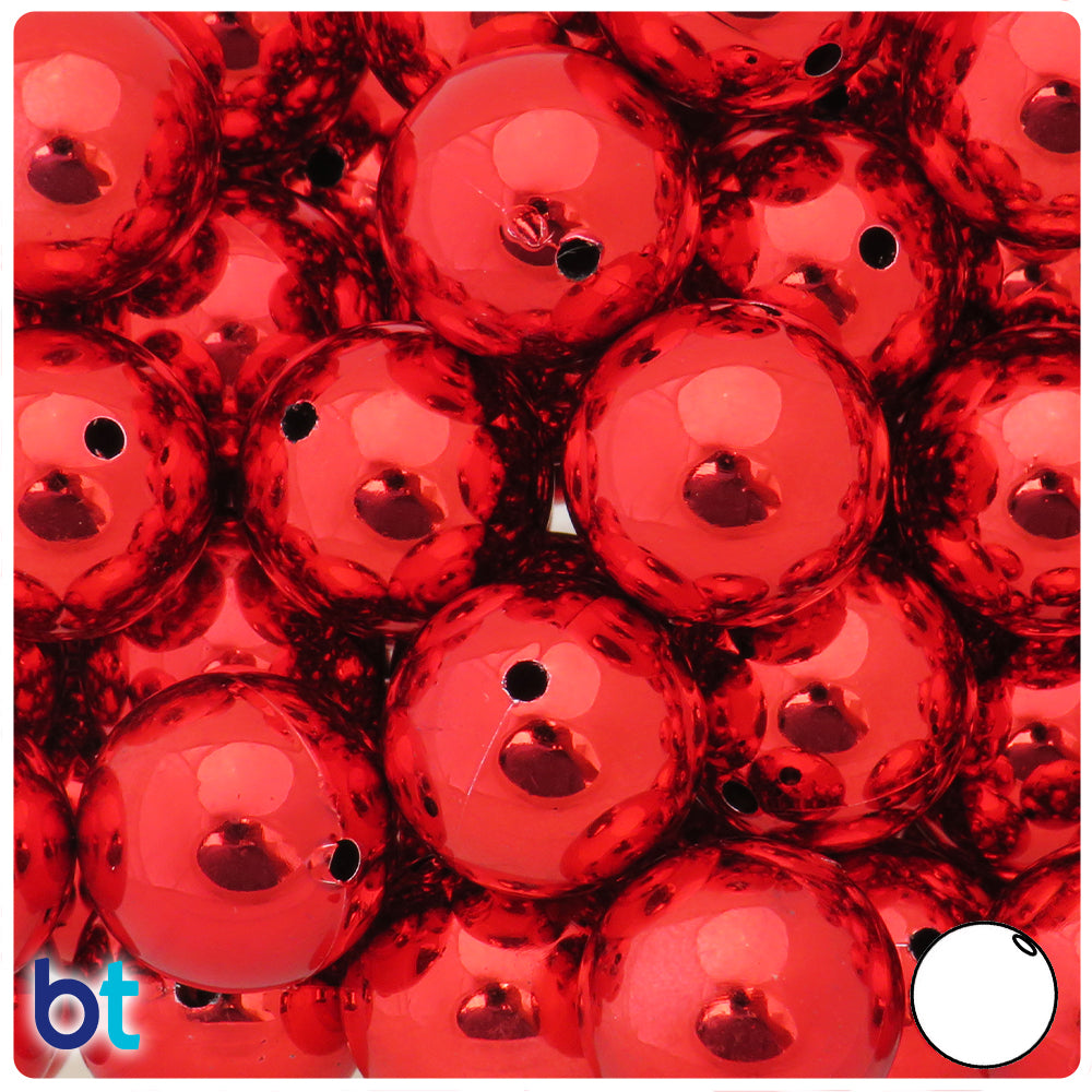 Red Metallic 20mm Round Plastic Beads (10pcs)