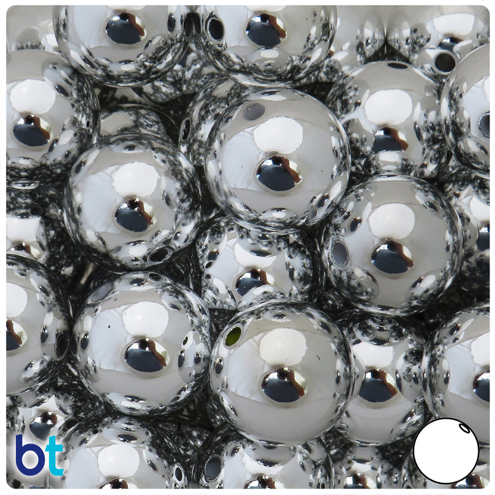 Silver Metallic 20mm Round Plastic Beads (10pcs)