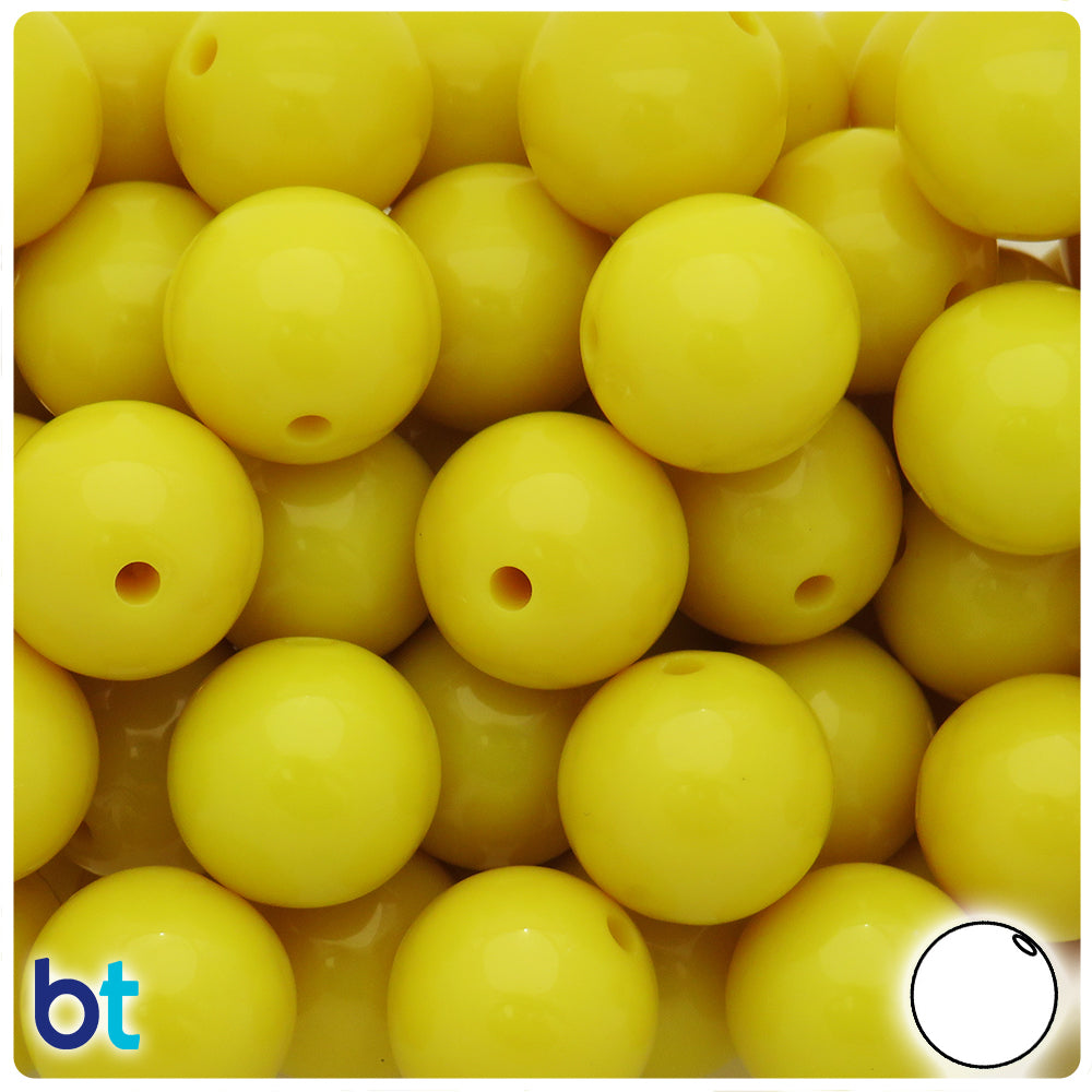 Yellow Opaque 20mm Round Plastic Beads (10pcs)