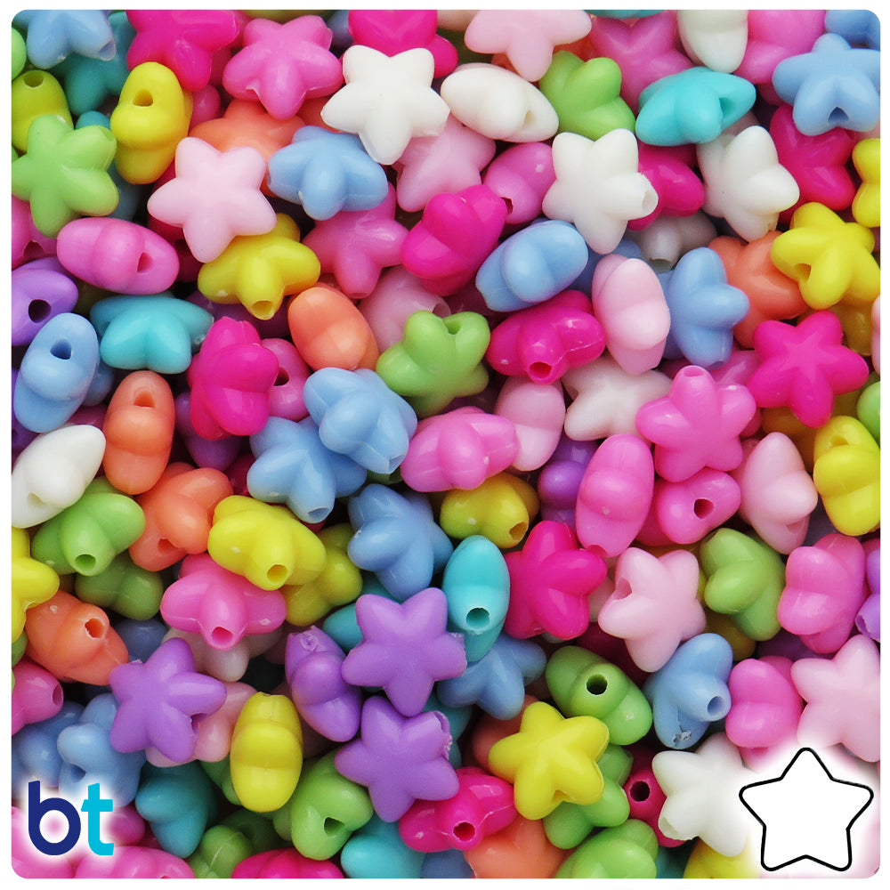 Bright Opaque Mix 10mm Star Plastic Beads (125pcs)