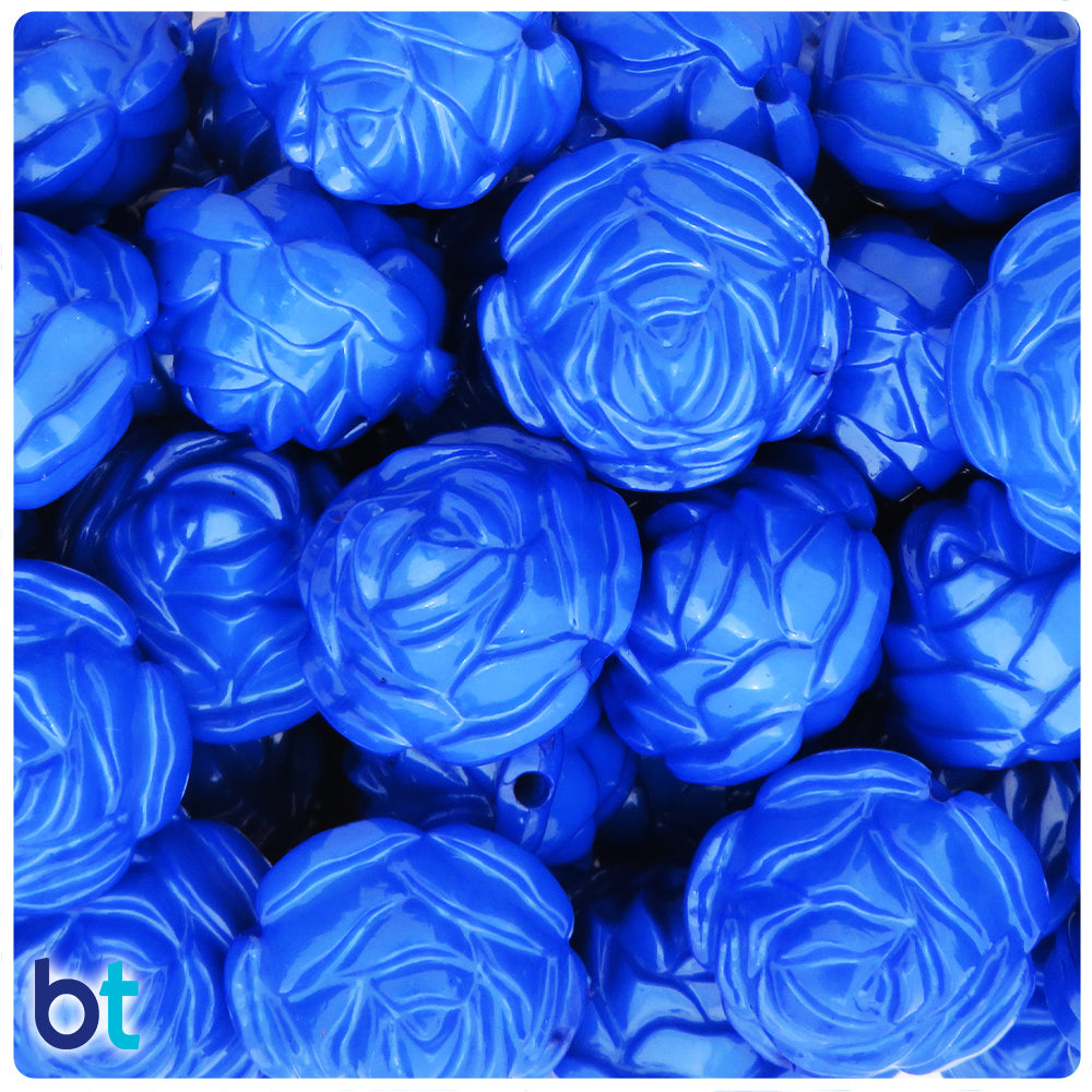 Dark Blue Opaque 24mm Flower Plastic Beads (10pcs)