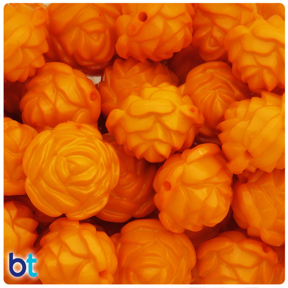 Orange Opaque 24mm Flower Plastic Beads (10pcs)