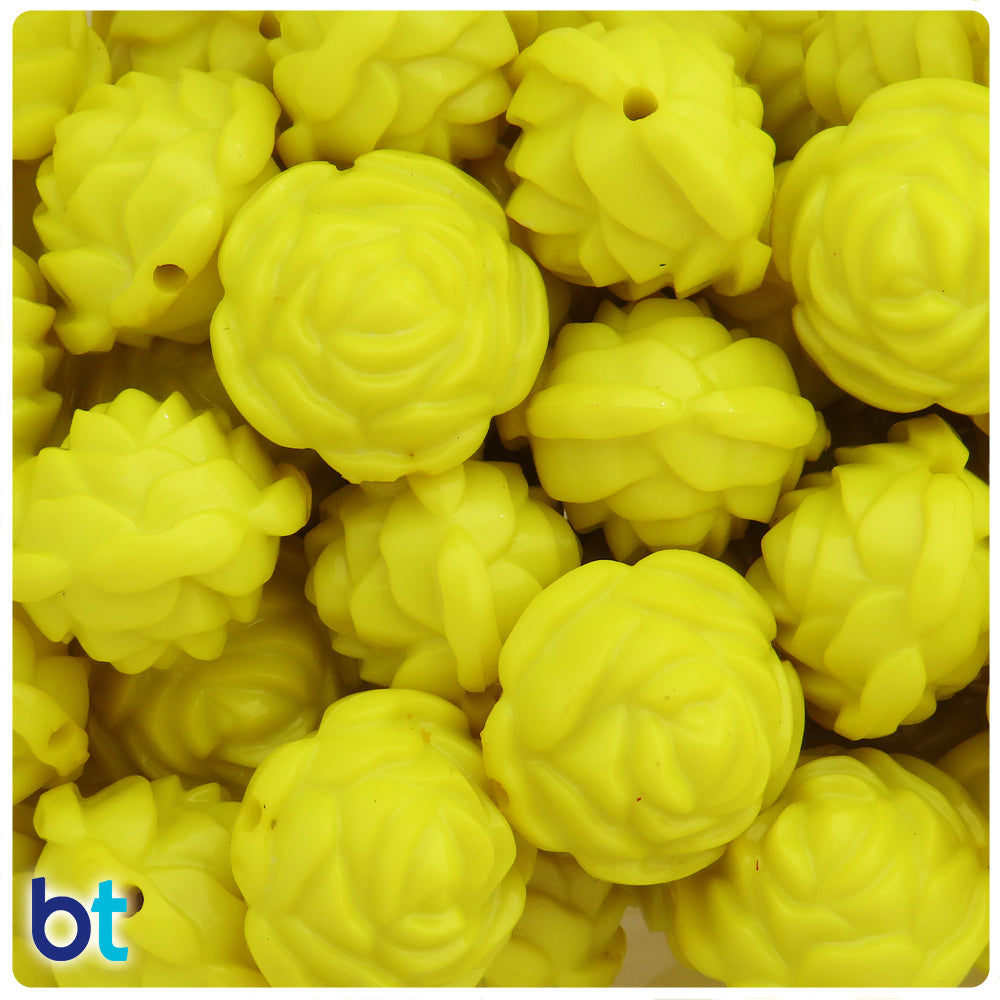 Yellow Opaque 24mm Flower Plastic Beads (10pcs)