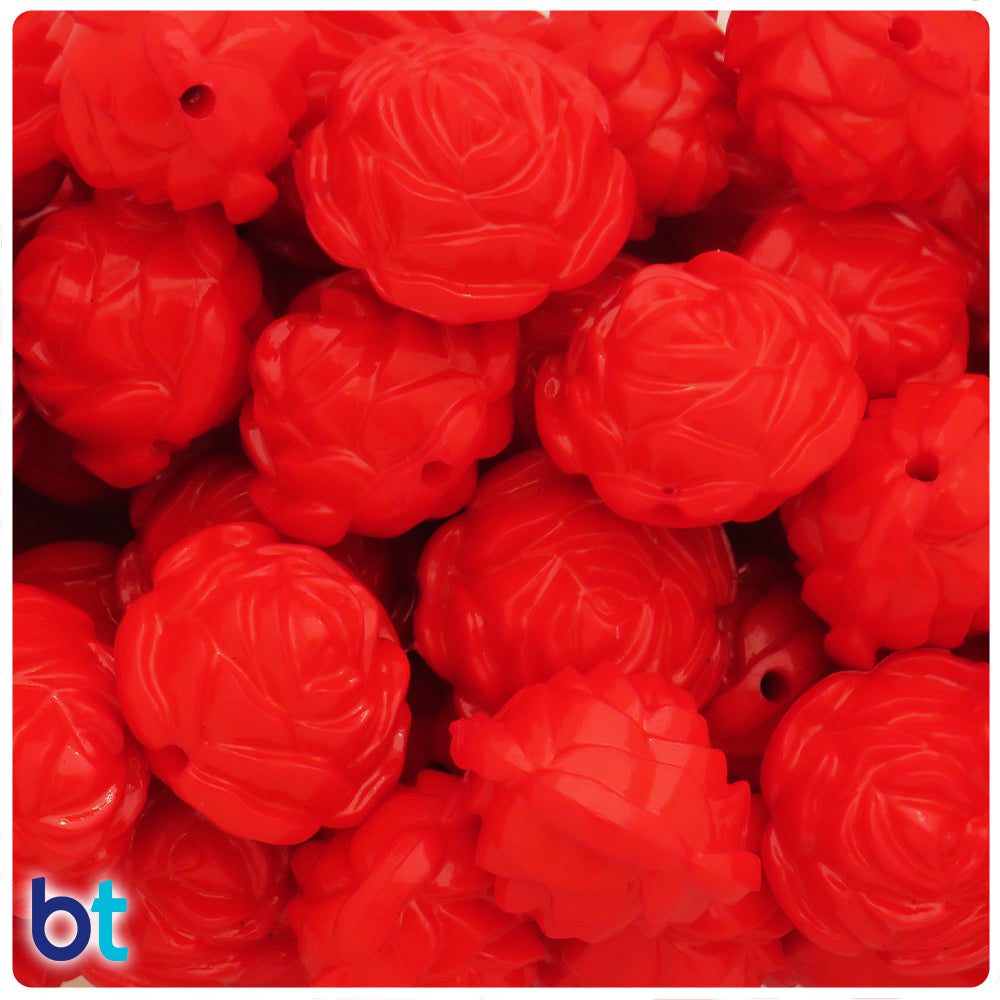 Red Opaque 24mm Flower Plastic Beads (10pcs)