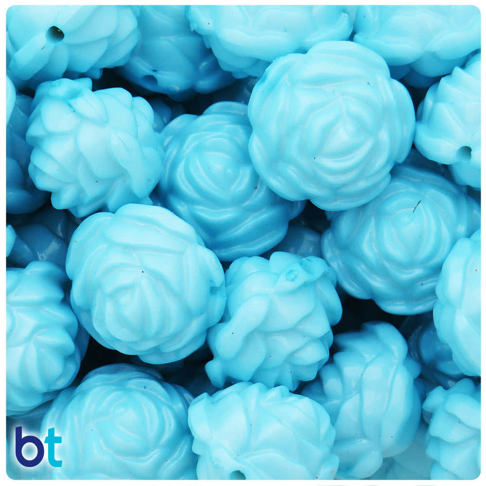 Light Blue Opaque 24mm Flower Plastic Beads (10pcs)