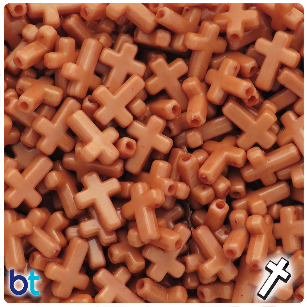 Brown Opaque 16mm Cross Plastic Beads (100pcs)
