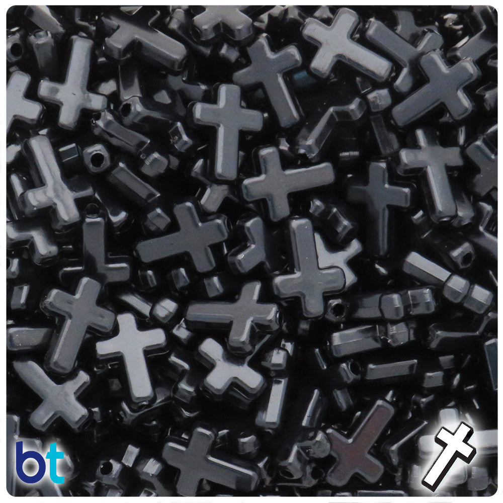 Black Opaque 16mm Cross Plastic Beads (100pcs)