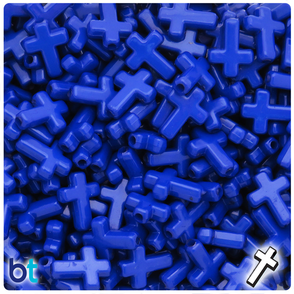Dark Blue Opaque 16mm Cross Plastic Beads (100pcs)