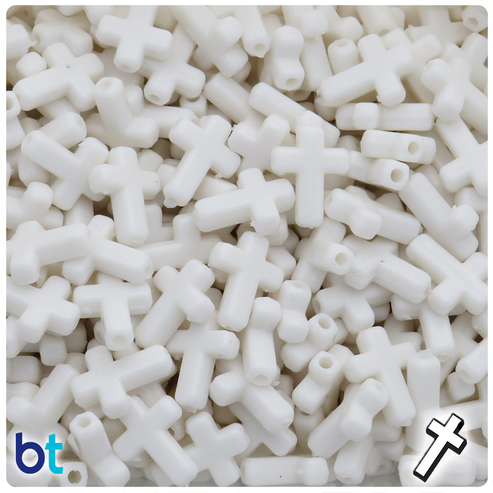 White Opaque 16mm Cross Plastic Beads (100pcs)