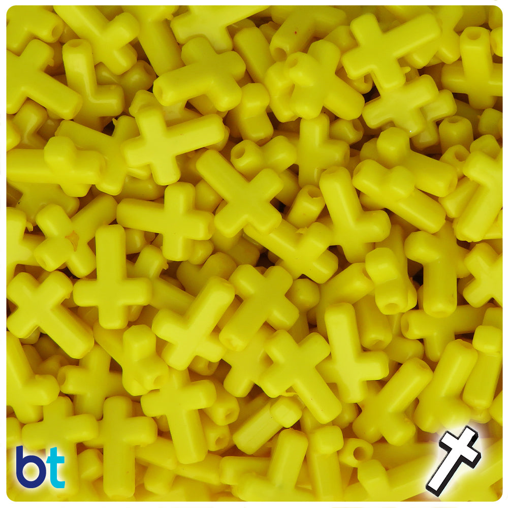 Yellow Opaque 16mm Cross Plastic Beads (100pcs)