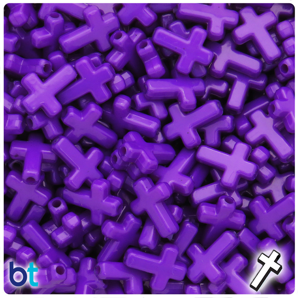 Dark Purple Opaque 16mm Cross Plastic Beads (100pcs)