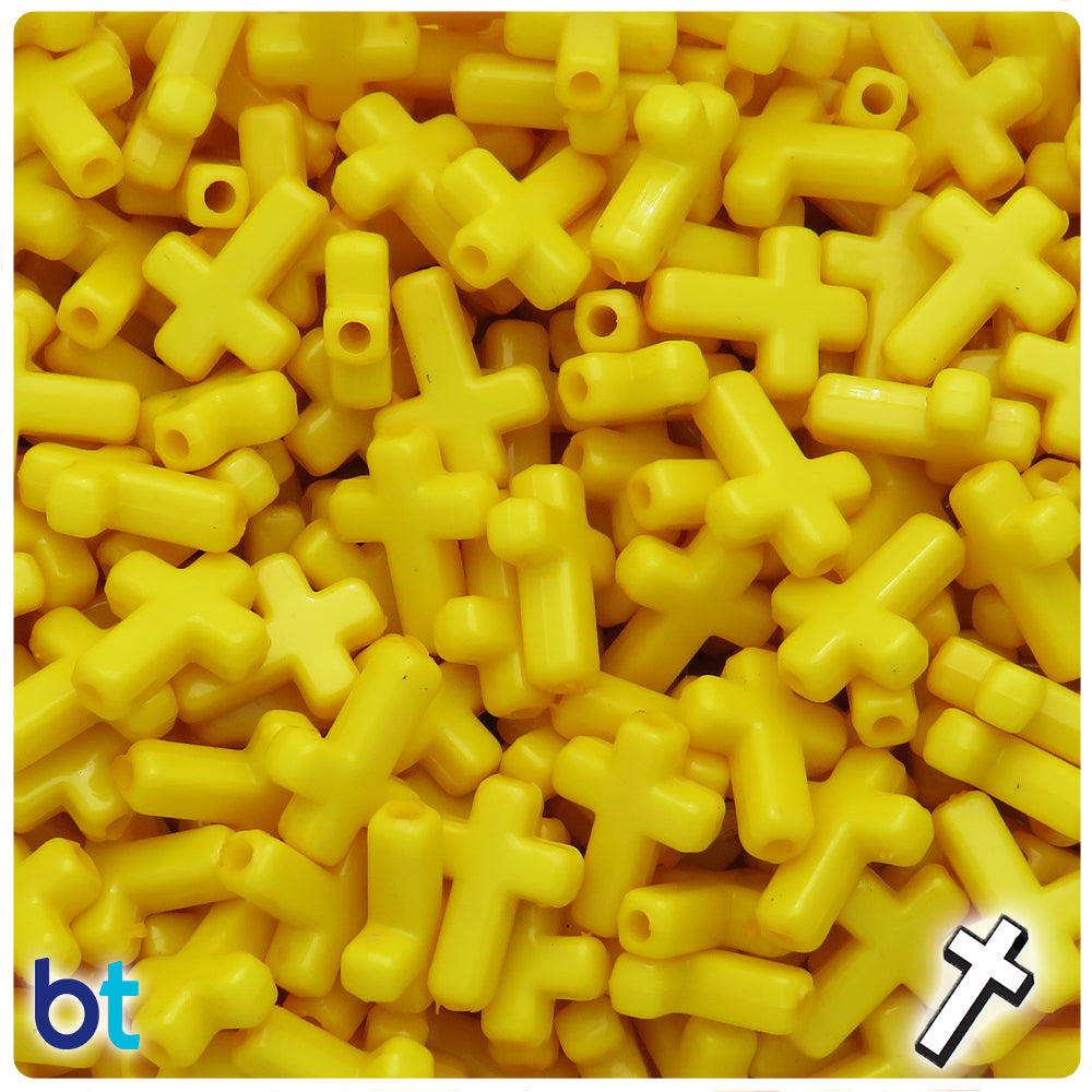 Bright Yellow Opaque 16mm Cross Plastic Beads (100pcs)