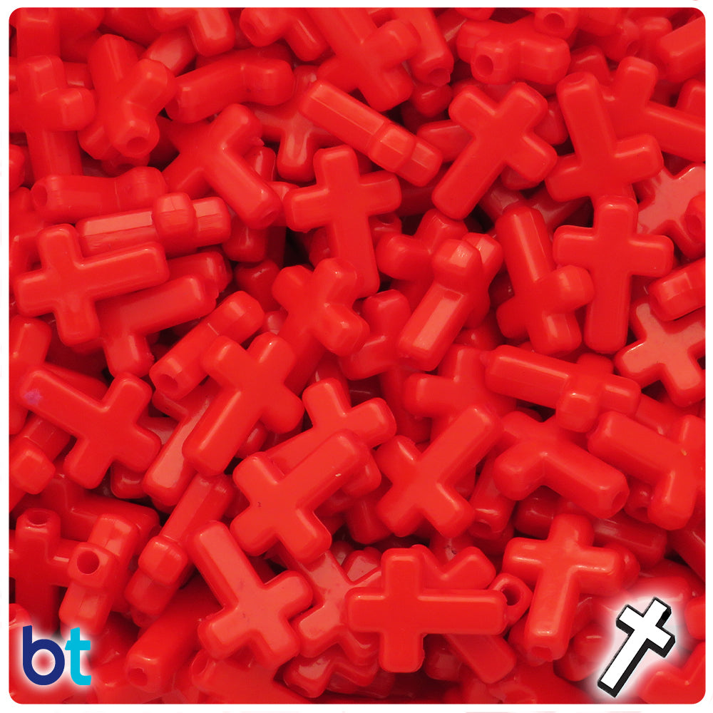 Bright Red Opaque 16mm Cross Plastic Beads (100pcs)