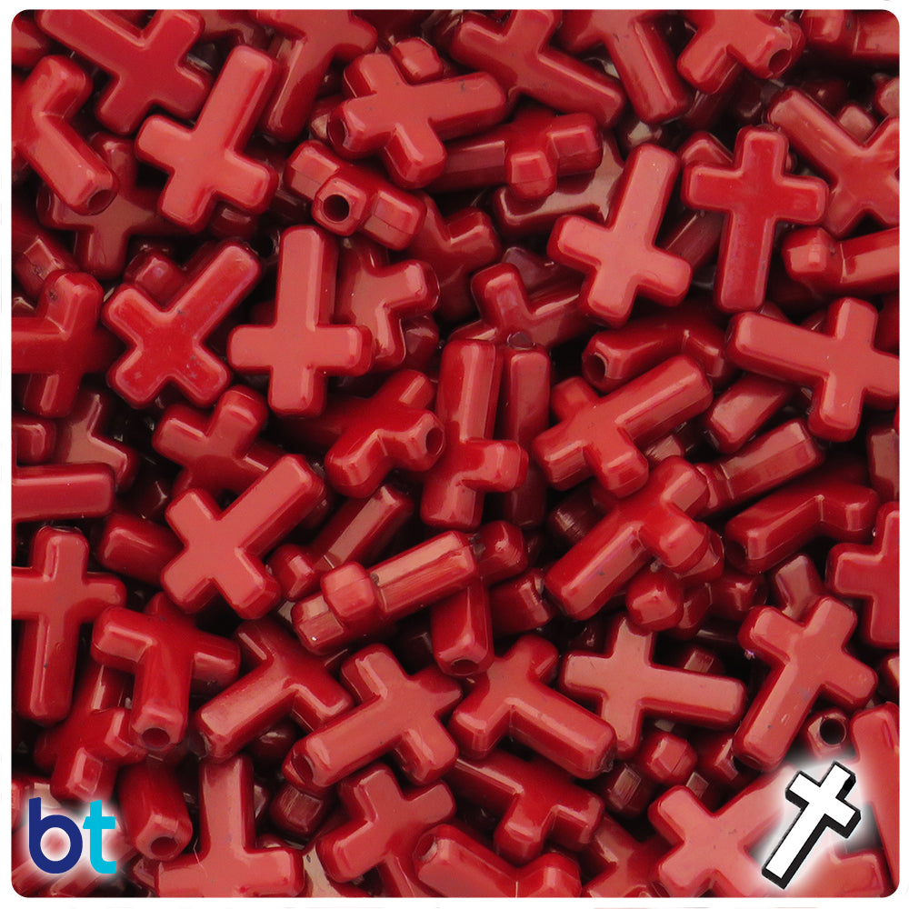 Dark Red Opaque 16mm Cross Plastic Beads (100pcs)