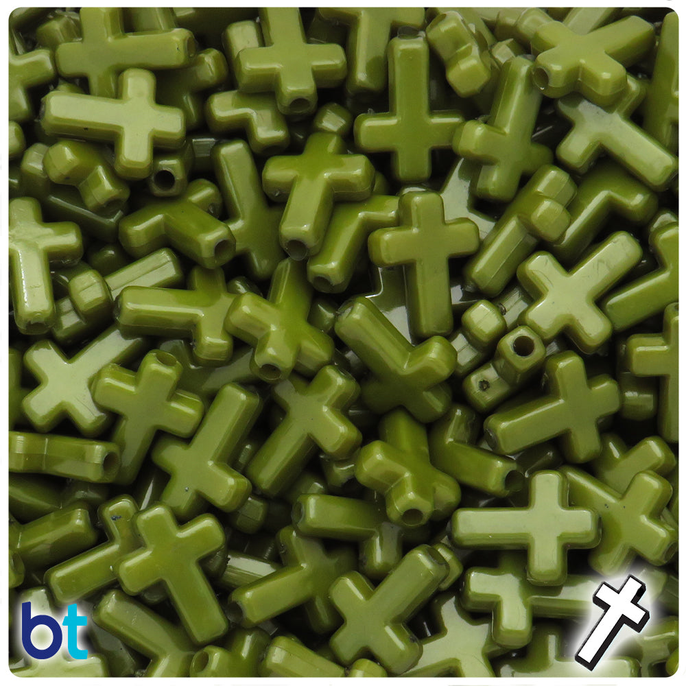 Army Green Opaque 16mm Cross Plastic Beads (100pcs)
