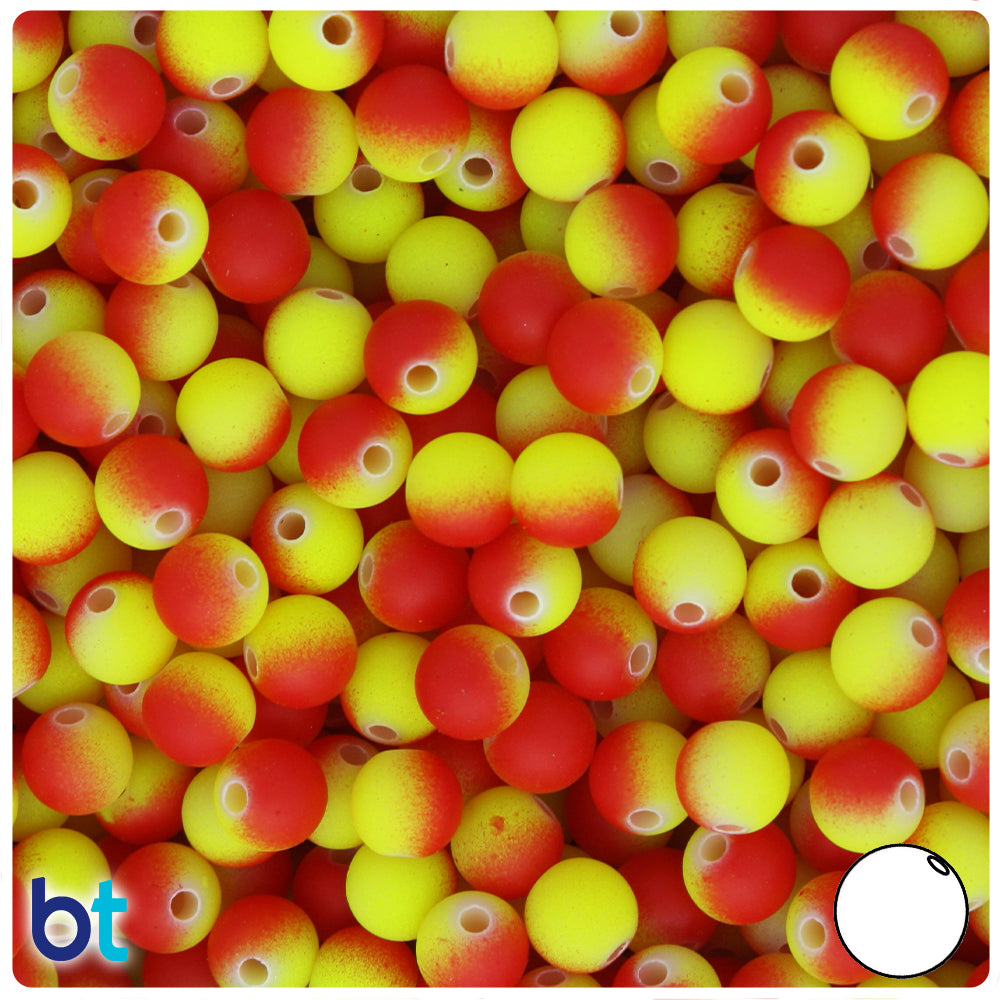 Red & Yellow Neon Rubberized 8mm Round Plastic Beads (175pcs)