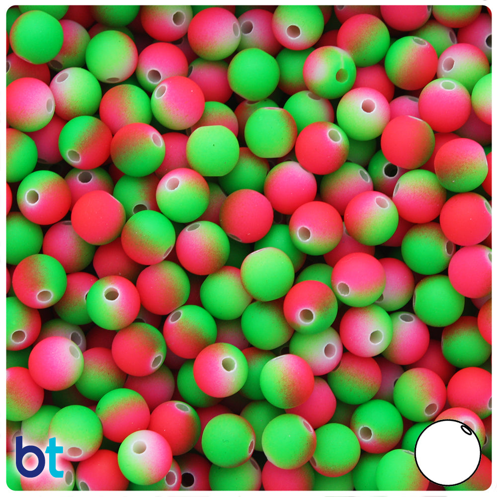 Green & Red Neon Rubberized 8mm Round Plastic Beads (175pcs)