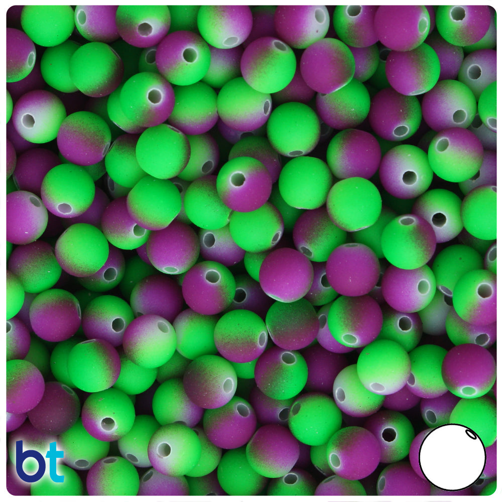Purple & Green Neon Rubberized 8mm Round Plastic Beads (175pcs)