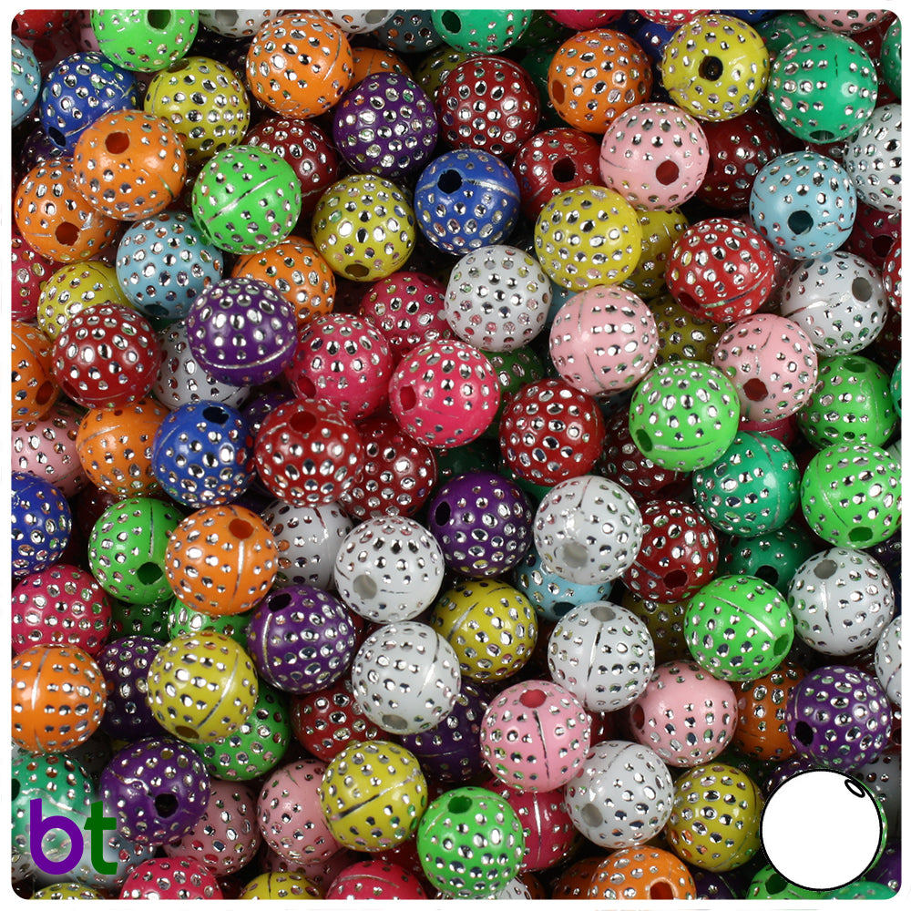 Mixed Opaque 8mm Round Plastic Beads - Silver Accent Dots (150pcs)