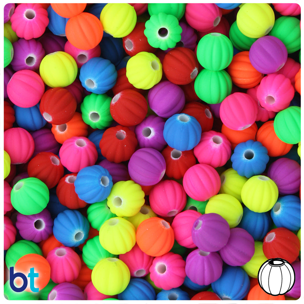 Mixed Neon Colors 8mm Melon Spray Painted Plastic Beads (150pcs)
