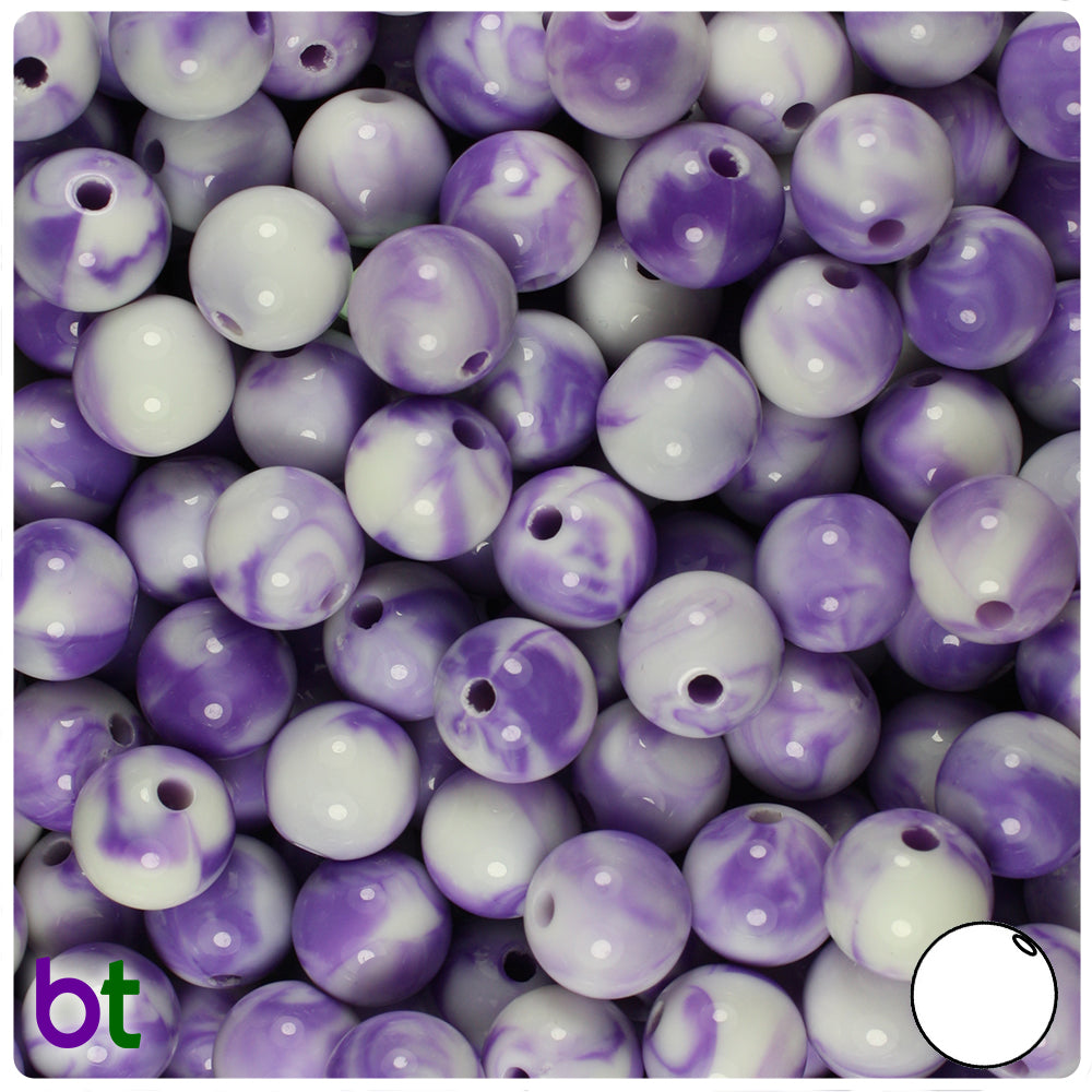 Purple Marbled 10mm Round Plastic Beads (100pcs)
