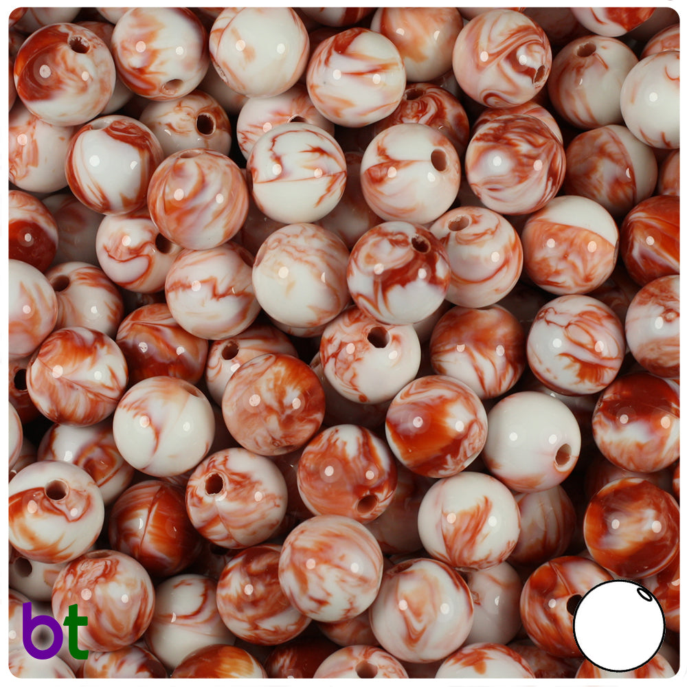 Red Marbled 10mm Round Plastic Beads (100pcs)