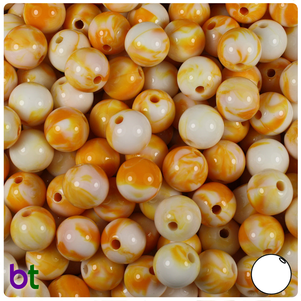 Orange Marbled 10mm Round Plastic Beads (100pcs)