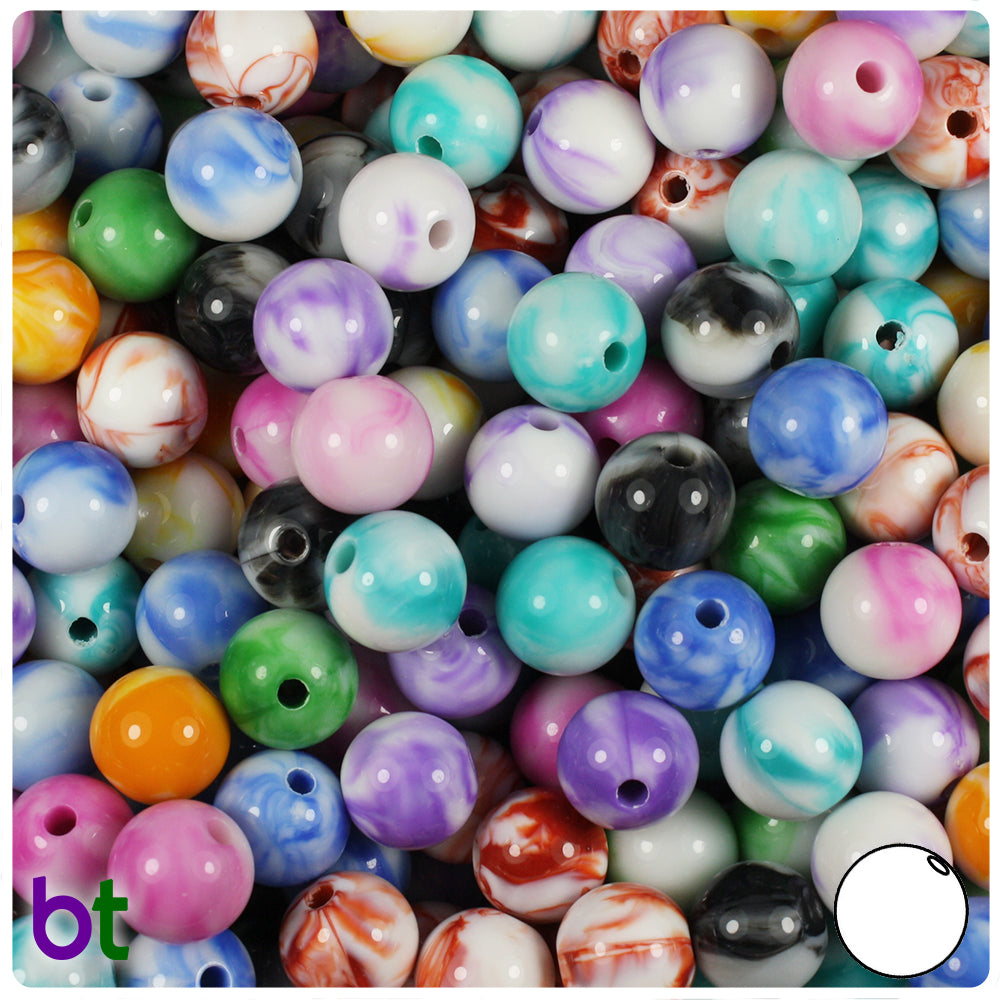 Marbled Mix 10mm Round Plastic Beads (100pcs)