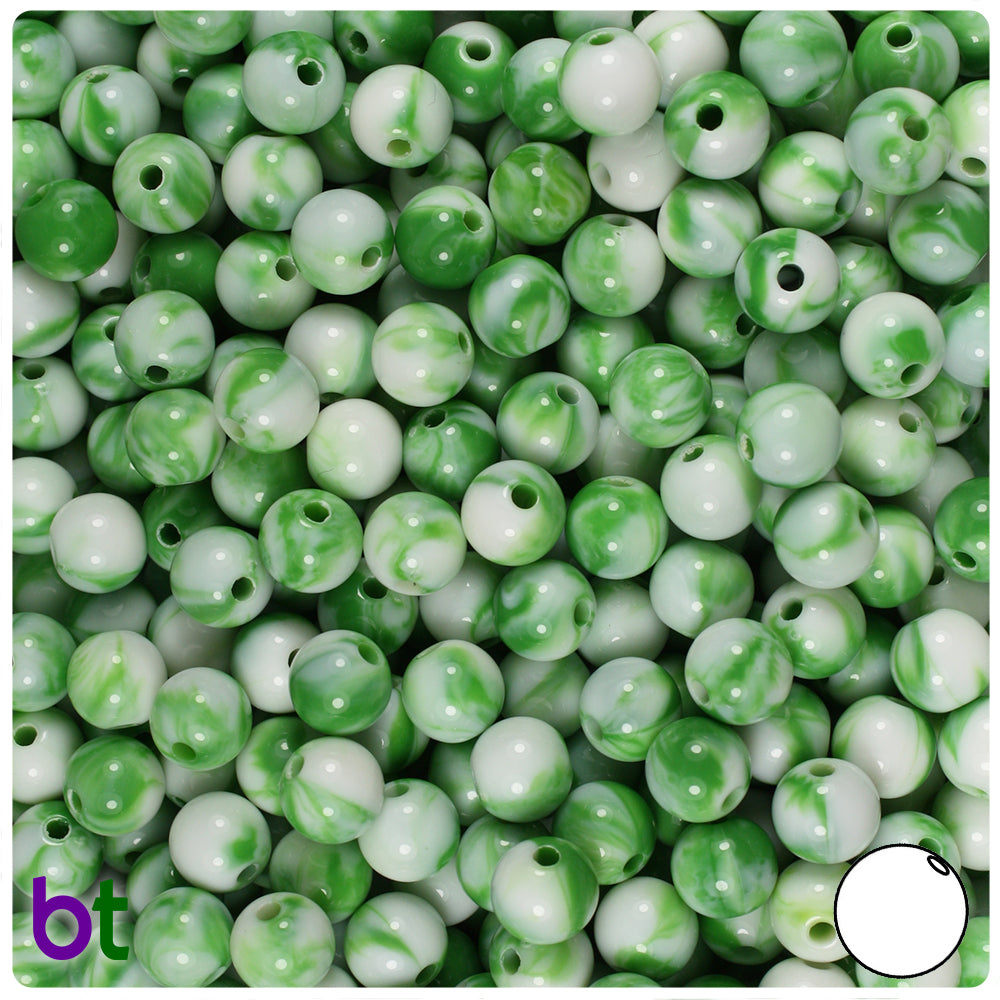 Green Marbled 8mm Round Plastic Beads (150pcs)