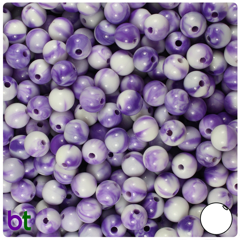 Purple Marbled 8mm Round Plastic Beads (150pcs)