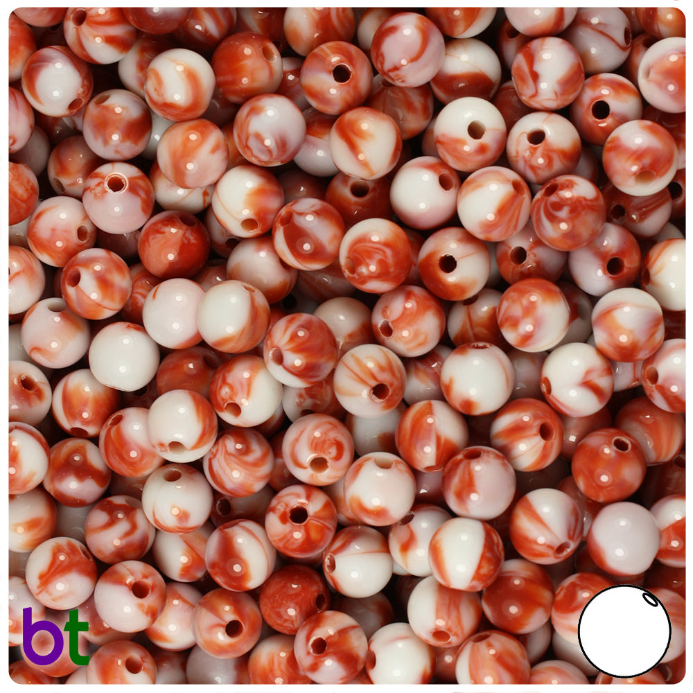 Red Marbled 8mm Round Plastic Beads (150pcs)
