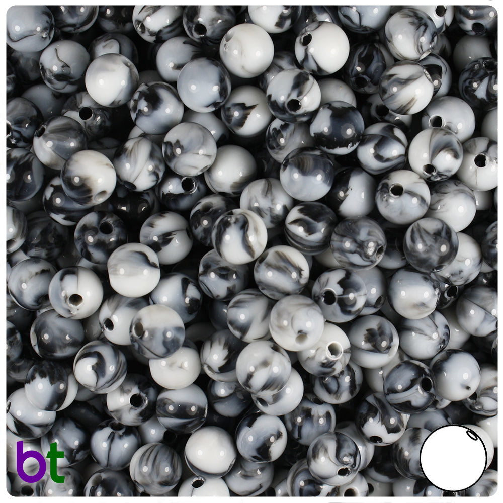 Black Marbled 8mm Round Plastic Beads (150pcs)